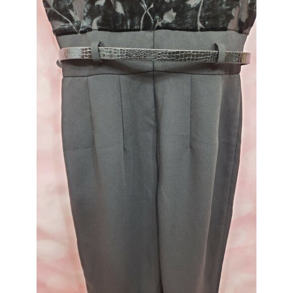 Vintage 80s Cache Jumpsuit Size S Black Velvet Mock Neck Short Sleeve Size S - Picture 8 of 11